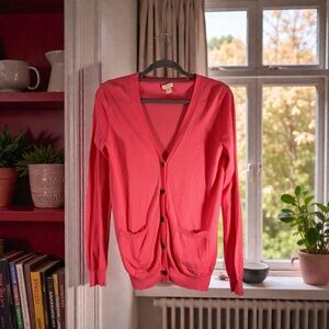 J Crew Womens Coral Cardigan Sweater Sz M VNeck Button Front Long Sleeve